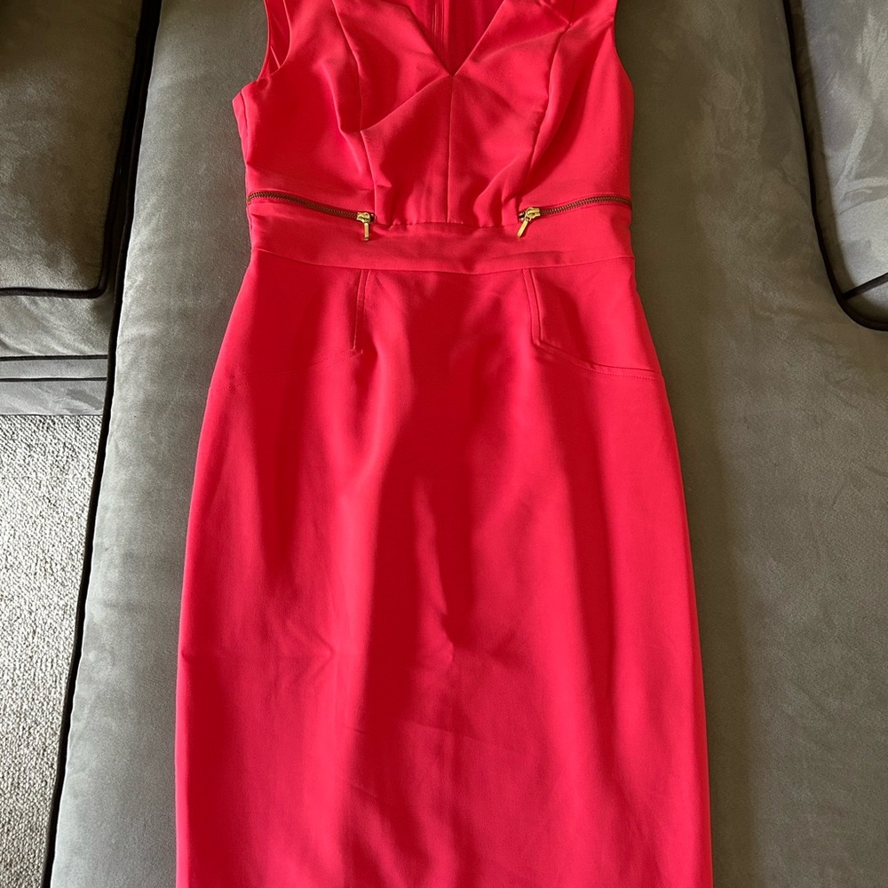 Worthington Red/Pink Sheath Midi Dress Sweetheart Neckline